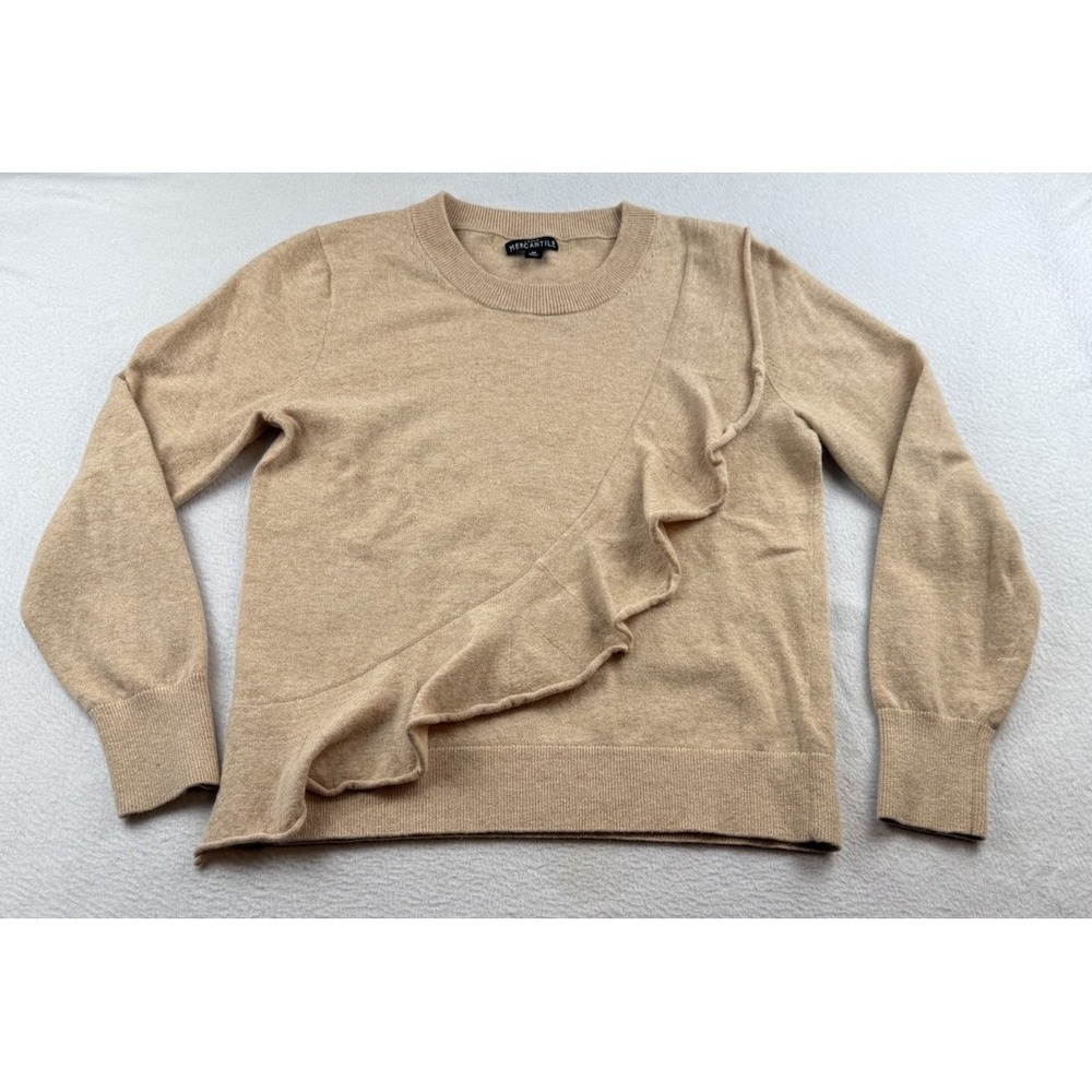 J.Crew Mercantile Ruffle Accent Sweater - Cotton/Wool Blend - Camel/Tan - Size M